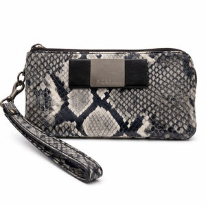 Fiorelli Snakeskin Print Wristlet Wallet Gray Black Zip Card Holder Clutch